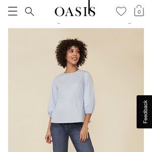 NWT Oasis Cotton Poplin Puff Sleeve Top UK size 6